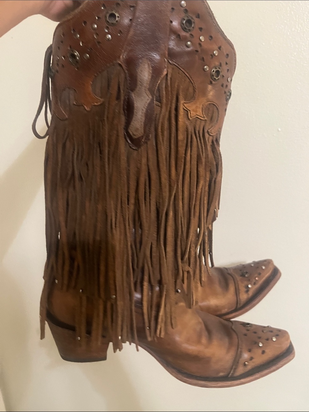 Corral Brown Fringe Studded Western Heeled Boots